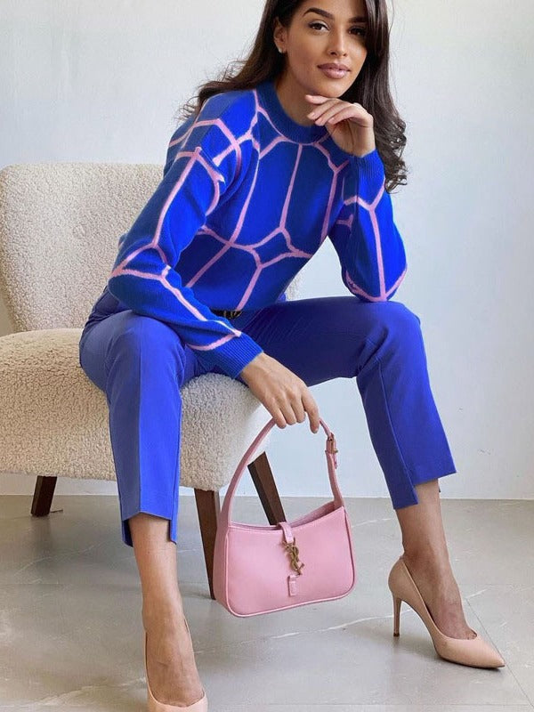 Pull en maille tendance pour femmes avec un design géométrique accrocheur Chic und Stil