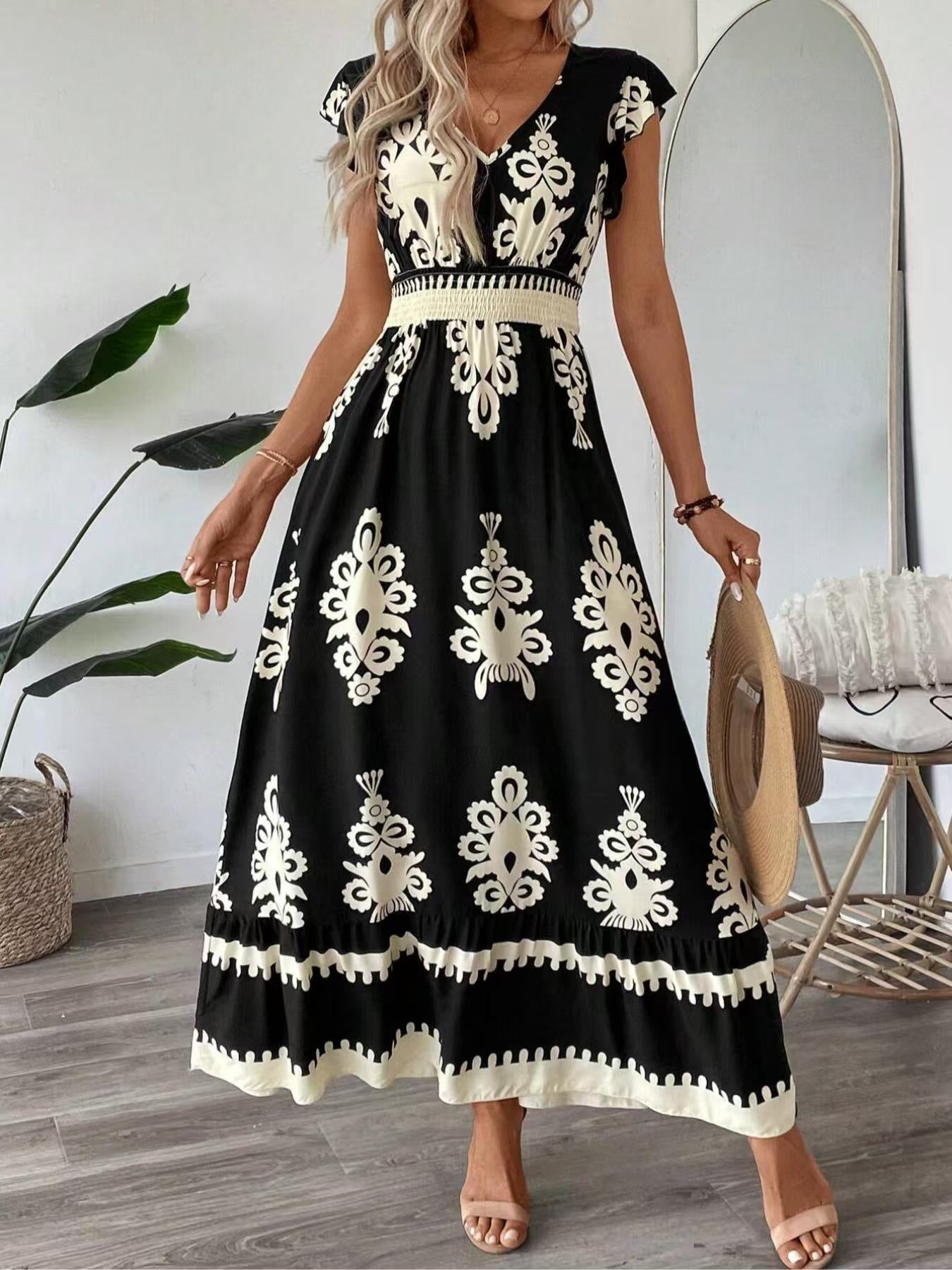 Women's Bohemian Floral Maxi Dress with Smock Waist Chic and Style