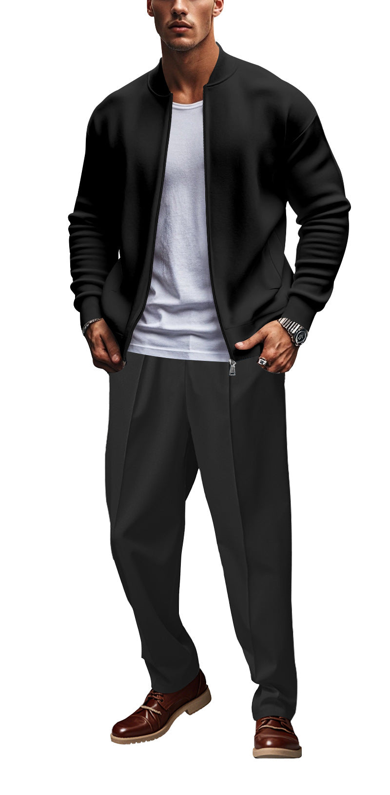 Veste à capuche sportive pour hommes avec fermeture éclair et pantalon d'entraînement assorti Chic und Stil