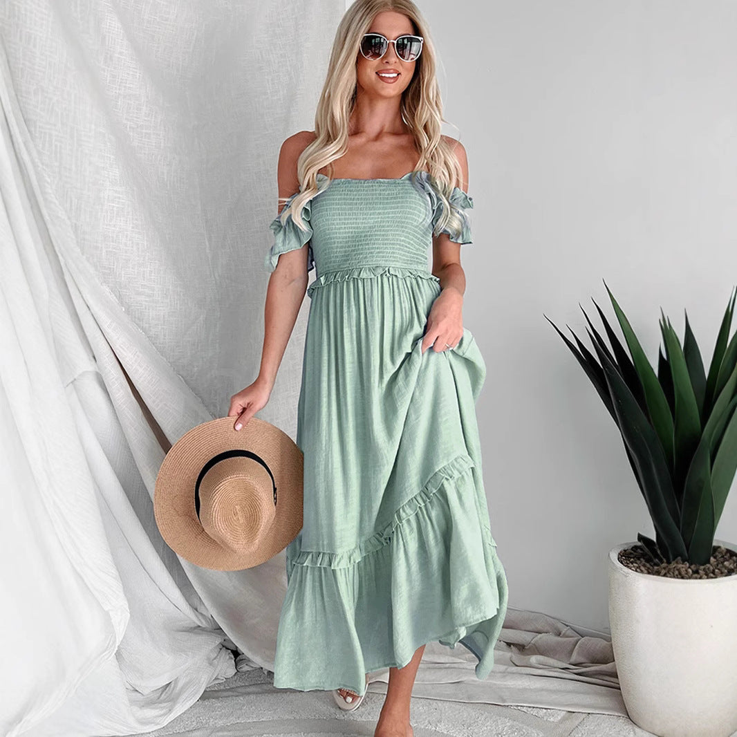 Robe maxi smockée à volants pour femmes Chic und Stil