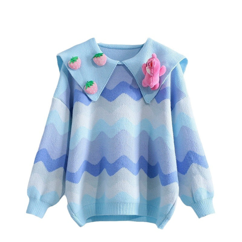 Pull en tricot pour femme avec des appliques ludiques et un motif en vagues Chic und Stil