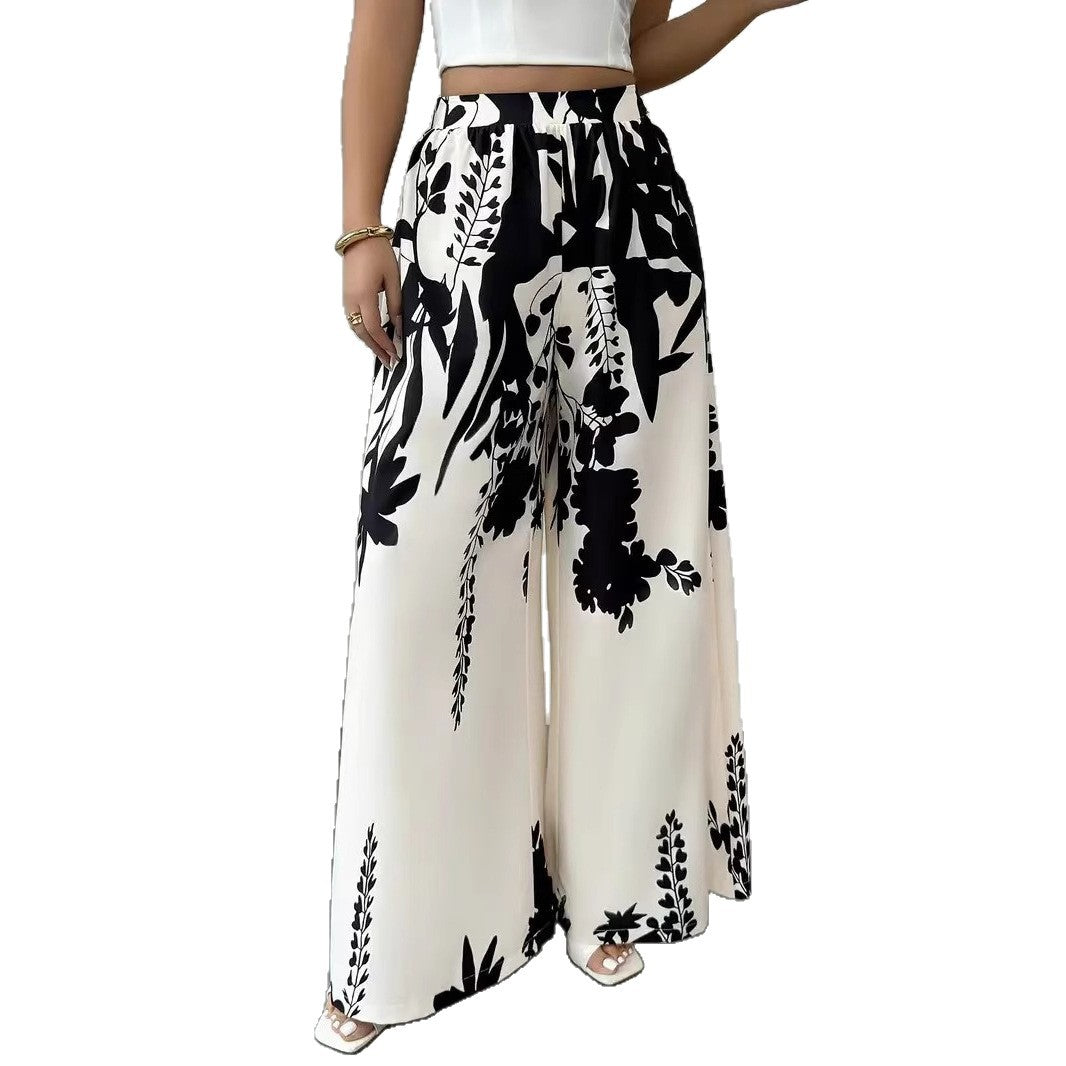 Palazzo pants for women with floral pattern and elastic waist Chic und Stil