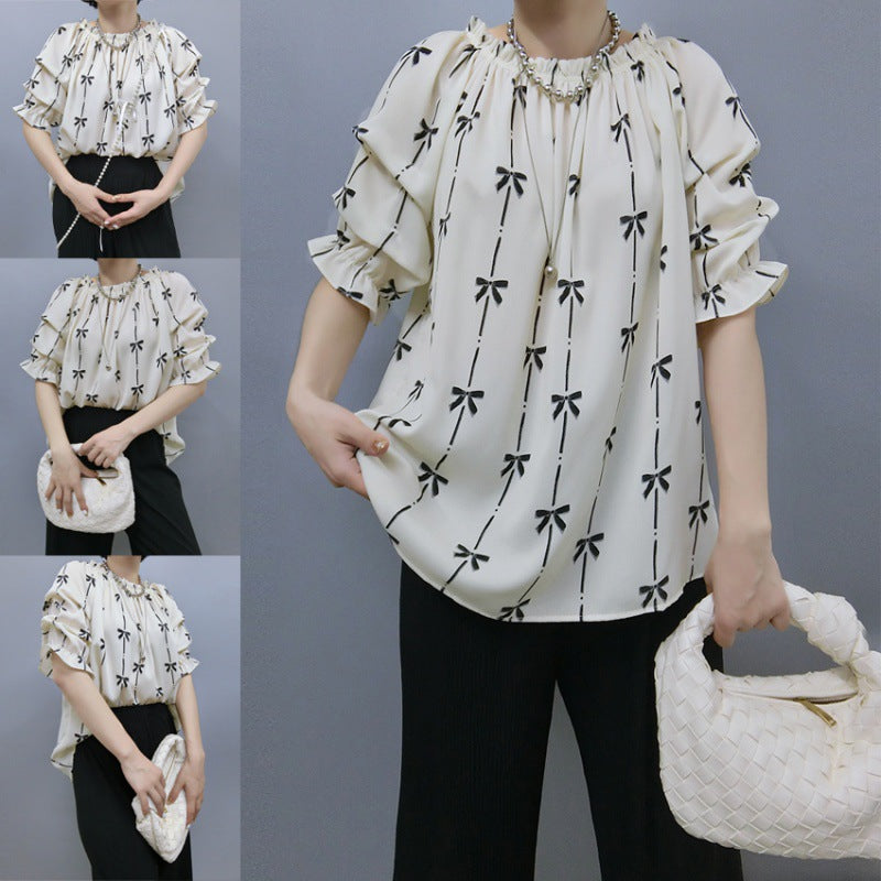 Blouse pour femmes avec des manches à volants et motif de nœuds Chic und Stil