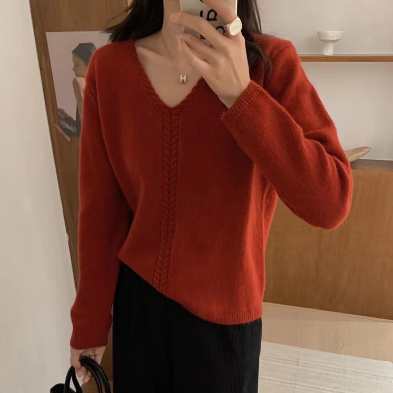 Pull en tricot pour femmes avec décolleté en V et motif torsadé Chic und Stil