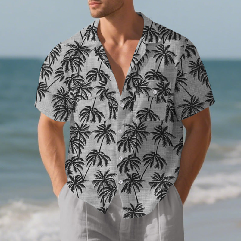 Chemise à manches courtes pour hommes avec motif palmier et poche poitrine pratique Chic und Stil