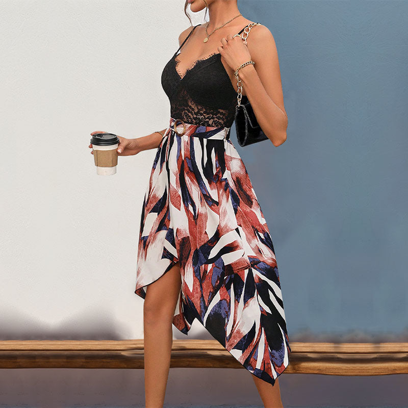 Robe fleurs femme asymétrique avec ceinture décorative Chic und Stil