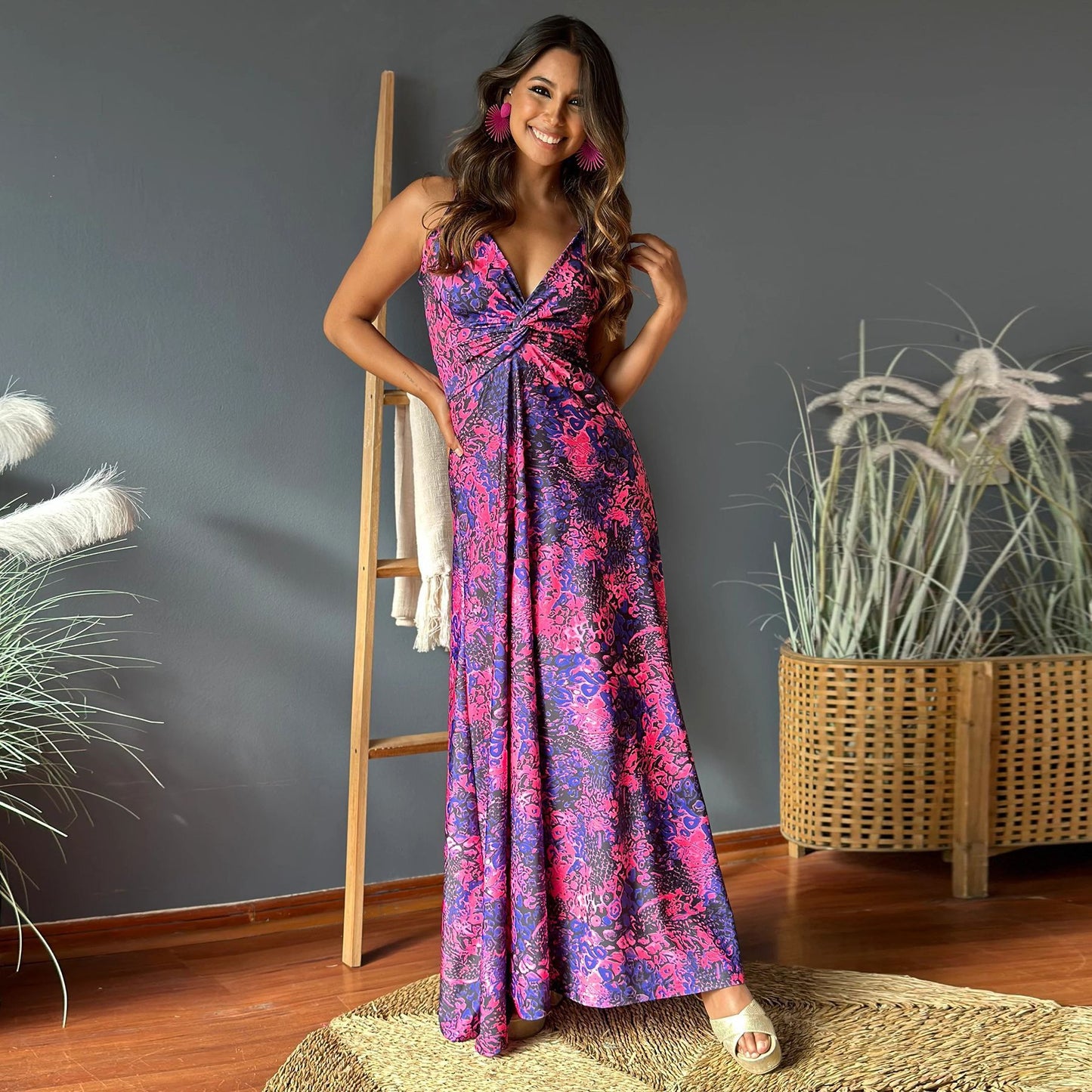 Robe Maxi à Fleurs Dos Nu Chic und Stil