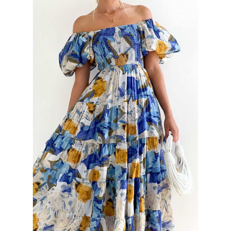 Robe maxi à volants sans épaules pour femmes avec motif floral Chic und Stil