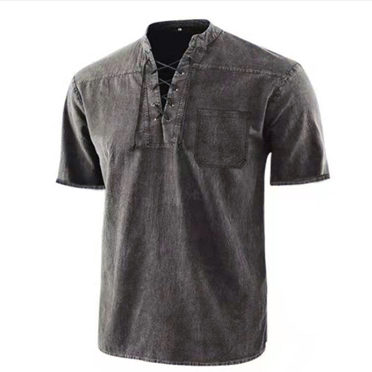 Chemise à manches courtes pour hommes avec un design moderne à lacets et une poche poitrine Chic und Stil