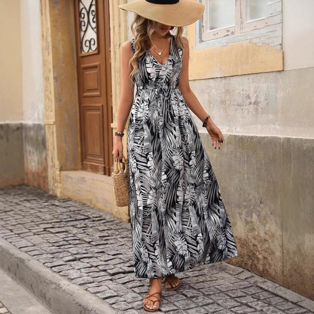 Robe maxi high-low imprimé tropicale Chic und Stil pour femmes