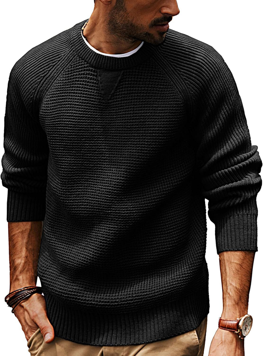 Pull en tricot décontracté pour hommes avec un motif de tissu structuré et un col rond Chic und Stil