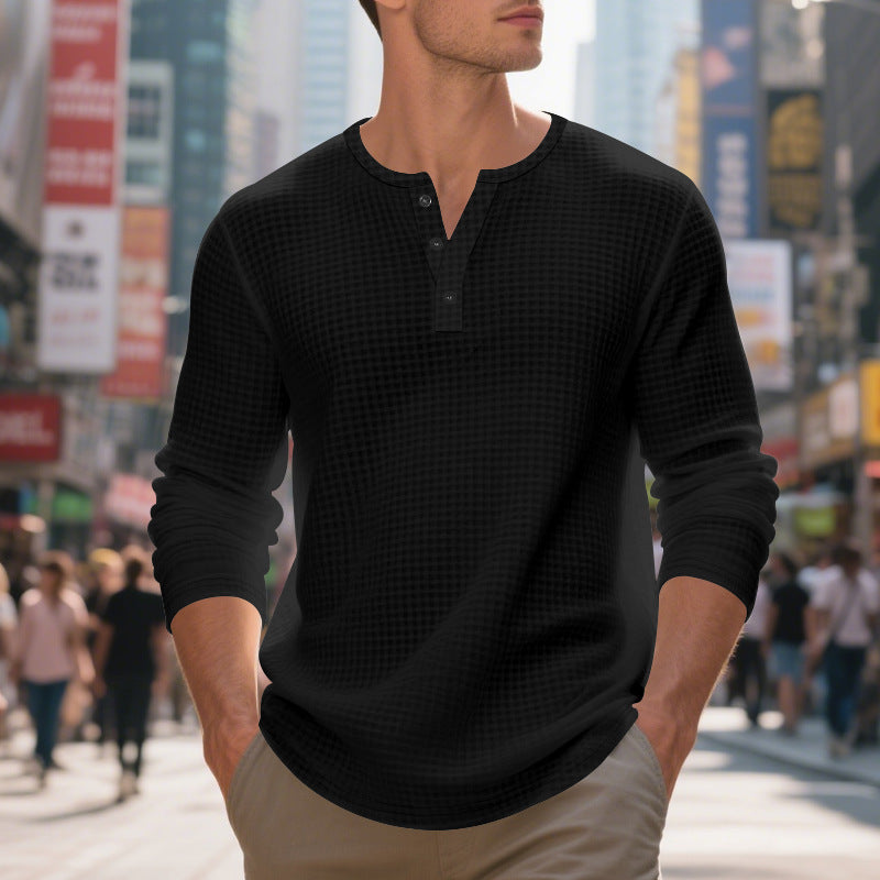 T-shirt Henley à manches longues décontracté pour homme avec design texturé Chic und Stil