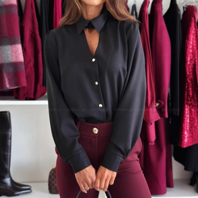 Blouse élégante pour femmes avec patte de boutonnage cachée et détails fins Chic und Stil