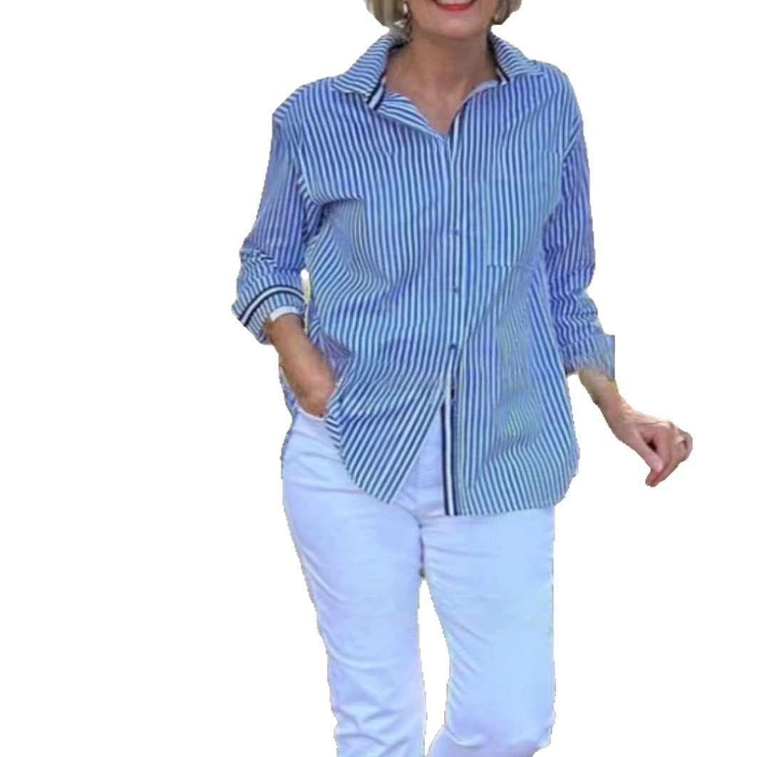 Blouse à manches longues rayée pour femmes avec patte de boutonnage cachée et coupe ample Chic und Stil