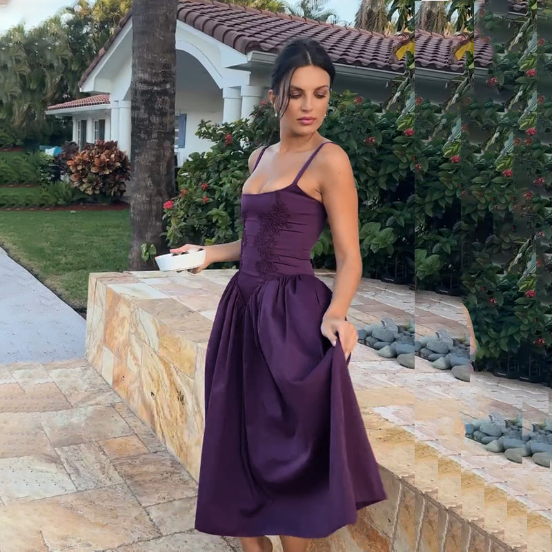 Dames Élégant Robe Midi A-Ligne Chic und Stil
