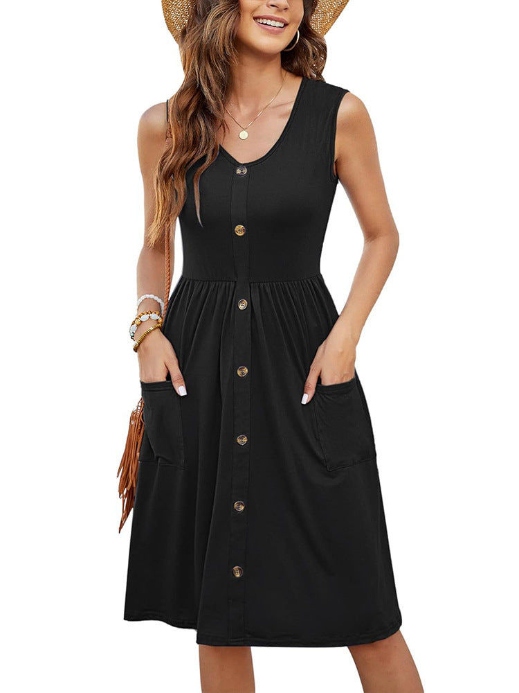Robe d'été mi-longue pour femmes avec détails de boutons et poches pratiques Chic und Stil