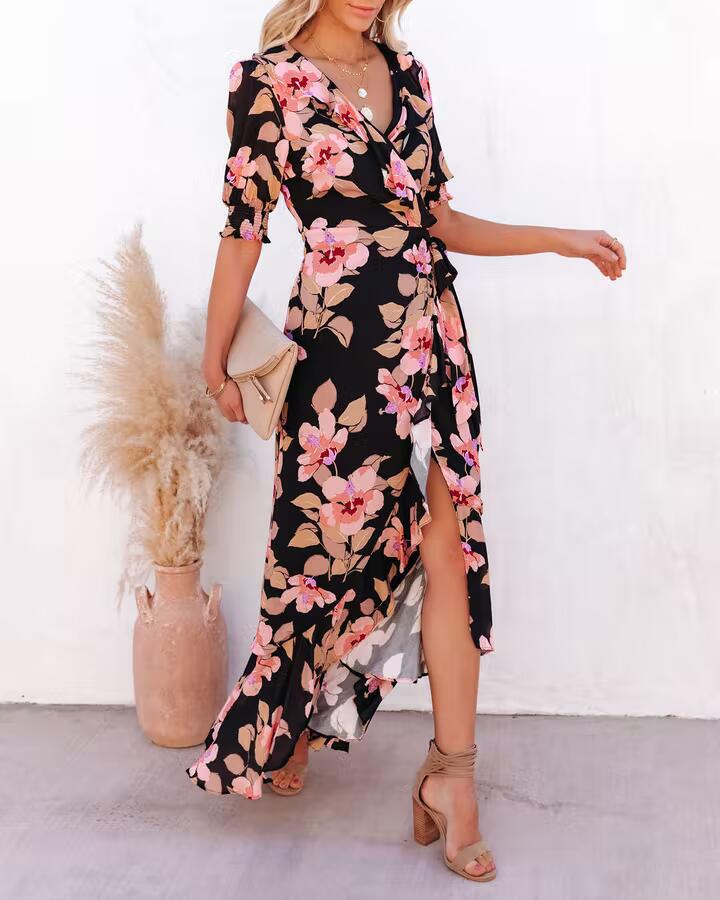Robes Maxi à Enveloppe Fleur pour Femmes Chic und Stil