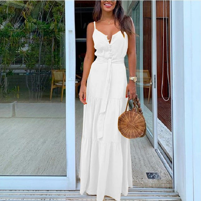 Robe maxi fluide à volants pour femmes avec bretelles réglables Chic und Stil