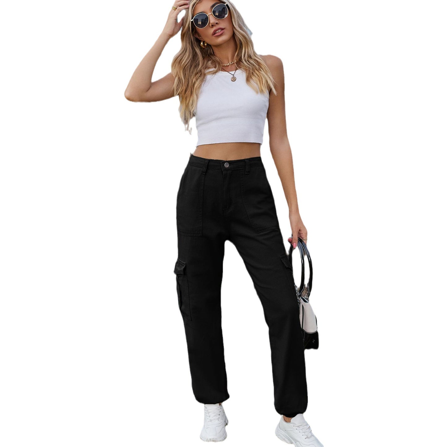 Women's cargo pants with side pockets and high waist Chic und Stil
