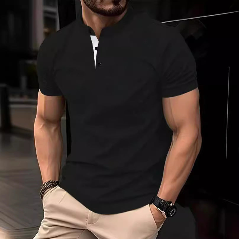 Chemise polo pour hommes avec col montant moderne et boutons contrastés Chic und Stil