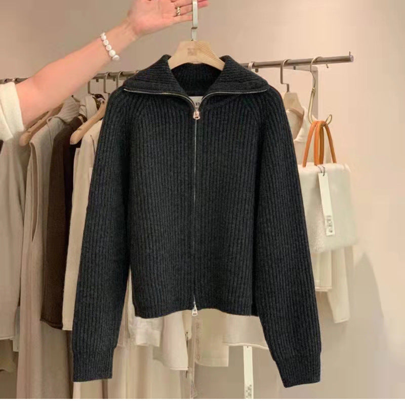 Veste en tricot côtelé zippée pour femmes Chic und Stil
