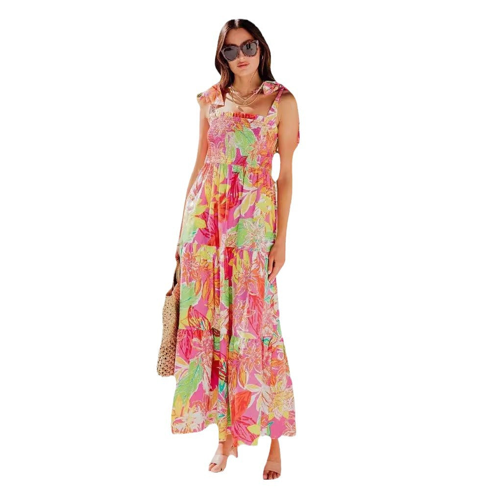 Chic and stylish tropical leaf print maxi dress for women