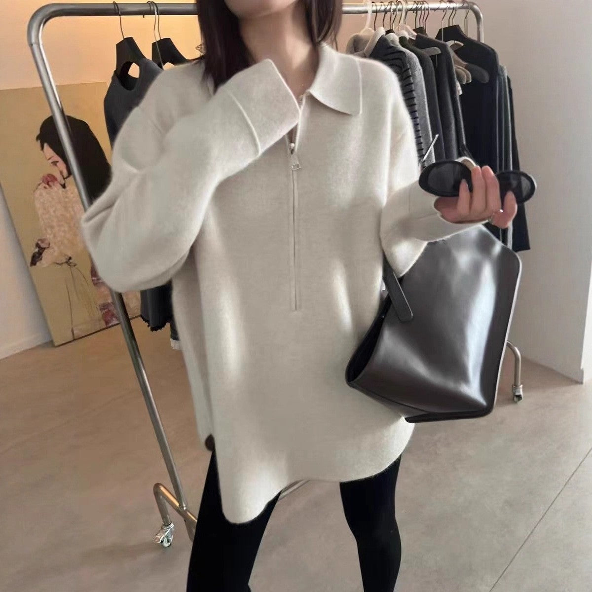 Dames pull modeste avec fermeture éclair et col Chic und Stil