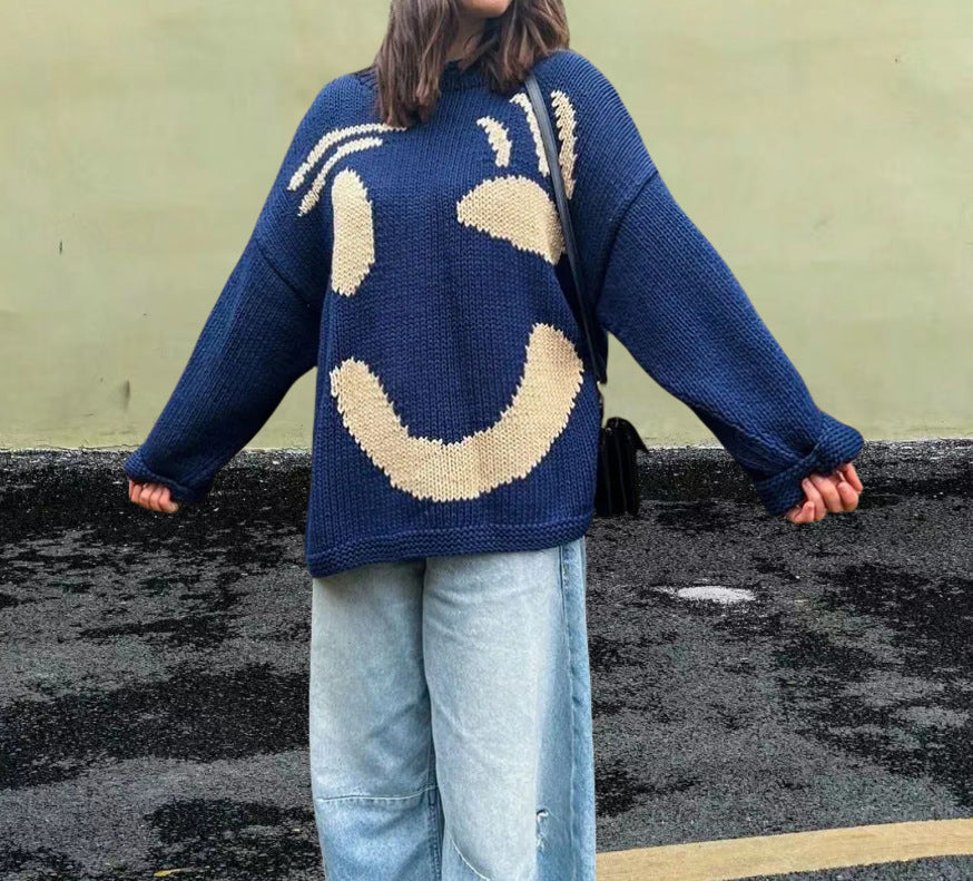 Pull en tricot pour femmes avec un motif smiley joyeux et une coupe décontractée Chic und Stil