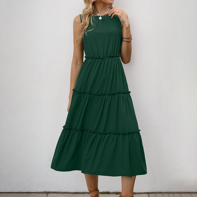 Robe midi sans manches à volants pour femmes Chic und Stil