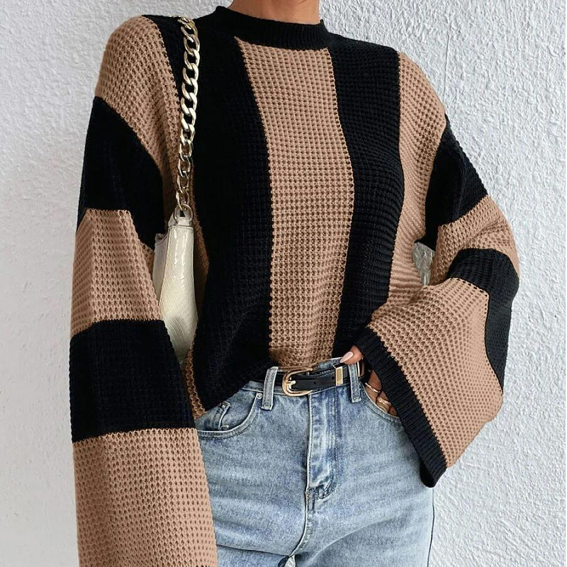 Pull en tricot pour femmes avec motif en nid d'abeille texturé et manches amples Chic und Stil