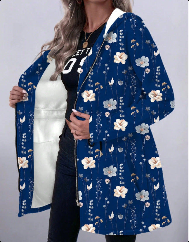 Manteau à capuche et fermeture éclair intégrale pour femmes à imprimé floral Chic und Stil