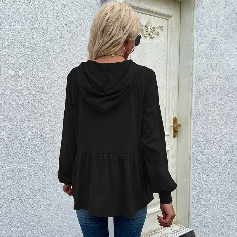 Blouse à capuche décontractée pour femmes avec coupe asymétrique et détails en volants Chic und Stil