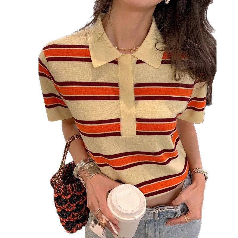 Chemise polo à rayures à manches courtes pour femmes Chic und Stil
