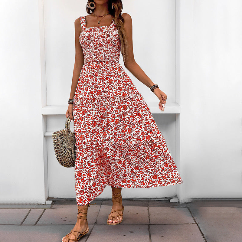 Robe Maxi Smockée à Imprimé Floral pour Femme Chic und Stil