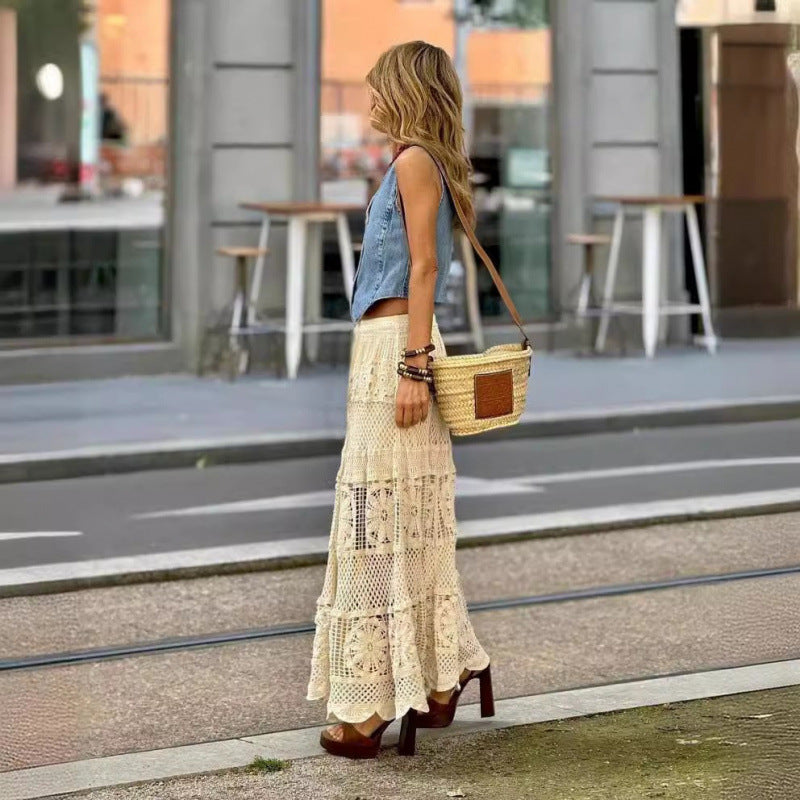 Jupe maxi en crochet bohème pour femmes Chic und Stil