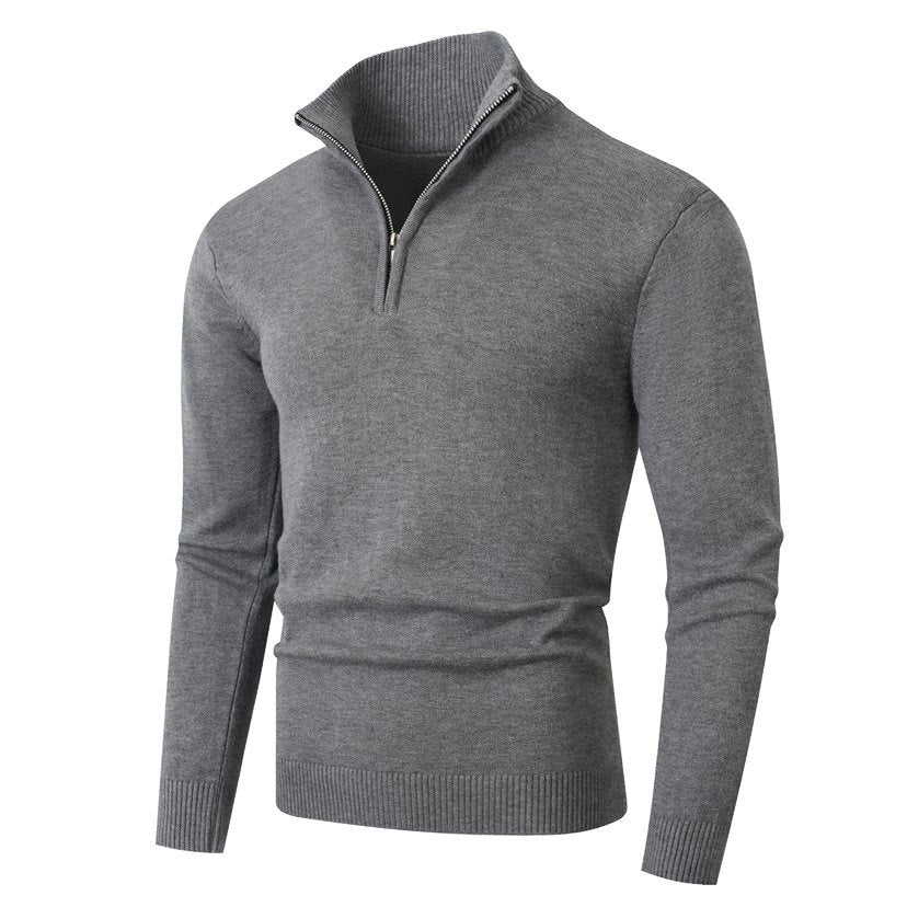 Pull homme avec zip demi-façon moderne et fine structure côtelée Chic und Stil