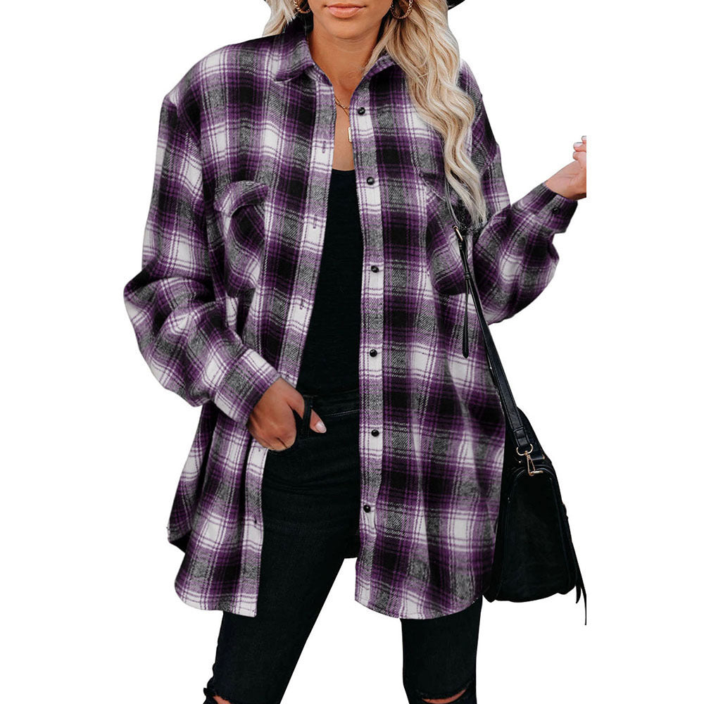 Chemise en flanelle pour femmes avec motif à carreaux et poches plaquées Chic und Stil