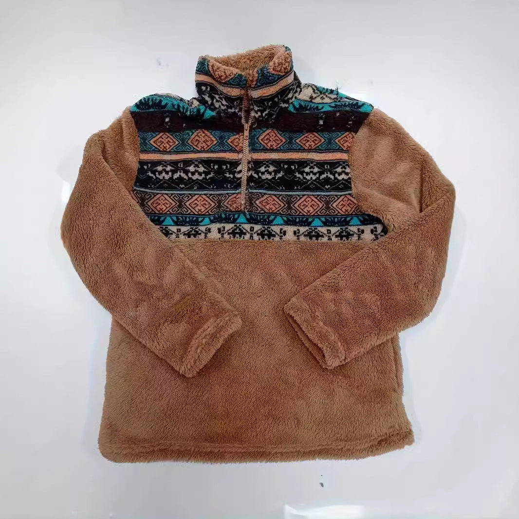 Pull-over en fleece pour femmes avec motif floral et zip demi-haut pratique Chic und Stil