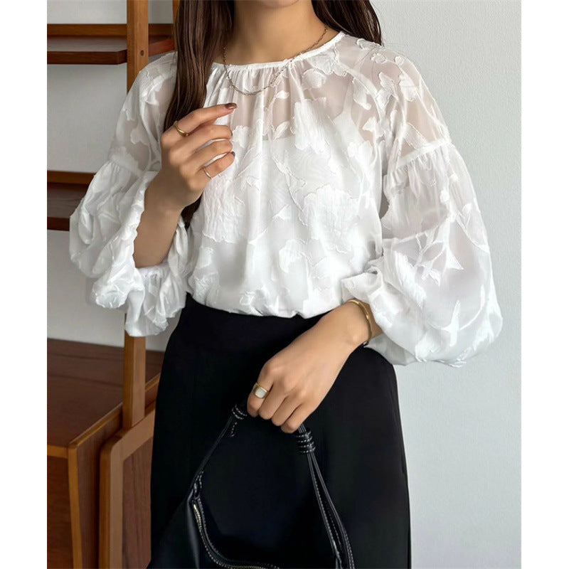 Dames Blouse à manches bouffantes transparentes à fleurs Chic und Stil