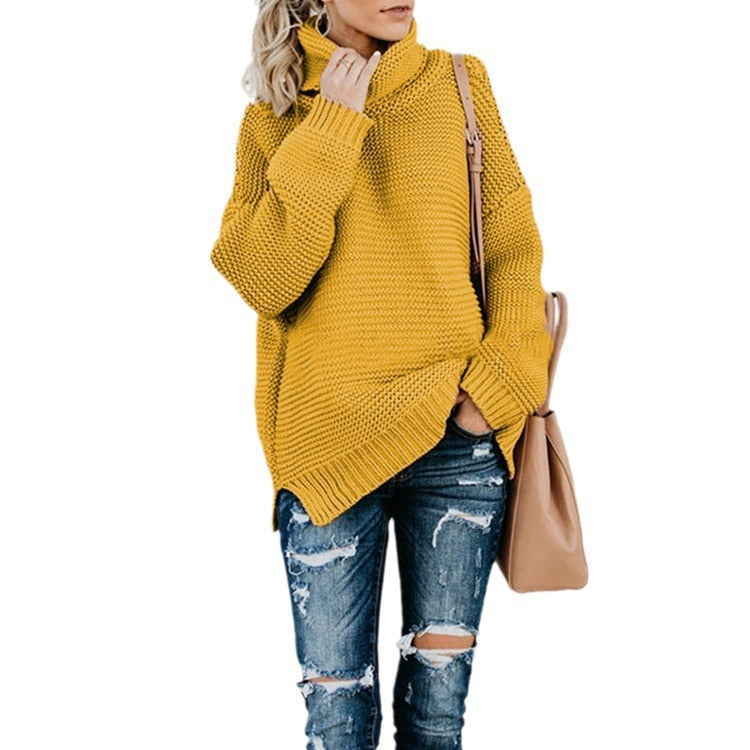 Femme Pull en grosse maille avec col haut et coupe oversize Chic und Stil