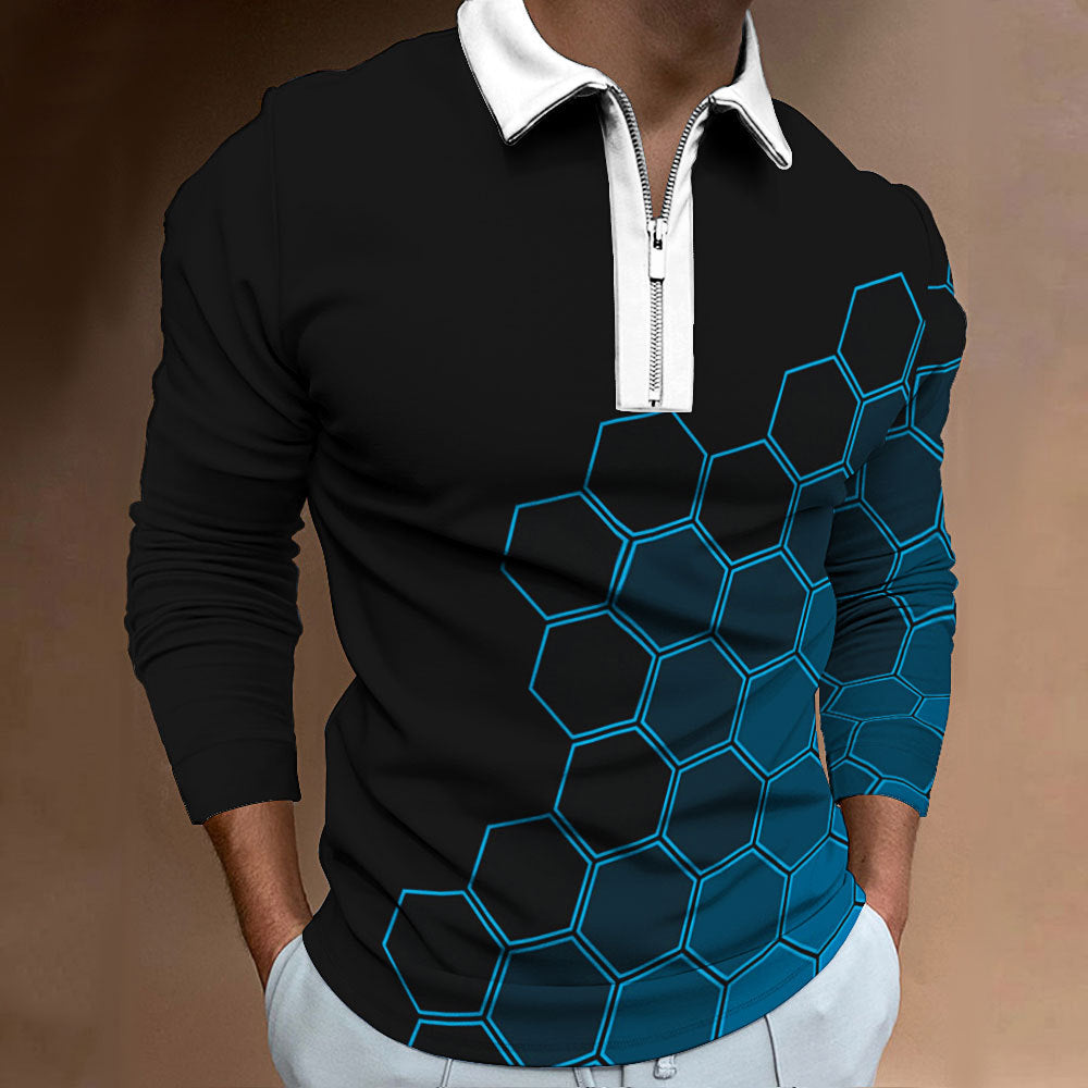 Chemise polo pour hommes avec un motif alvéolaire moderne et une fermeture éclair contrastante Chic und Stil