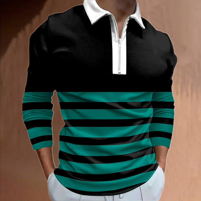 Men's long sleeve polo with sporty striped detail and high-quality zipper Chic and Style