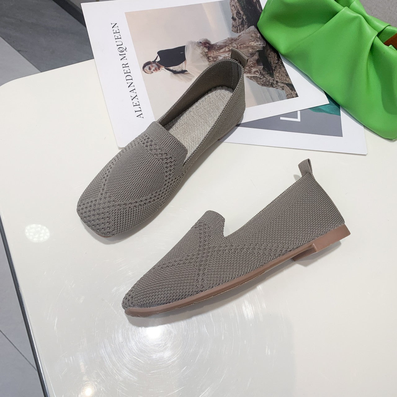 Dames Breatheable Tricot Pantoufles Flats Chic und Stil