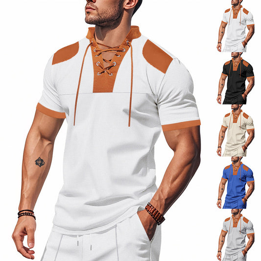 Chemise à manches courtes pour hommes avec lacets et design structuré Chic und Stil