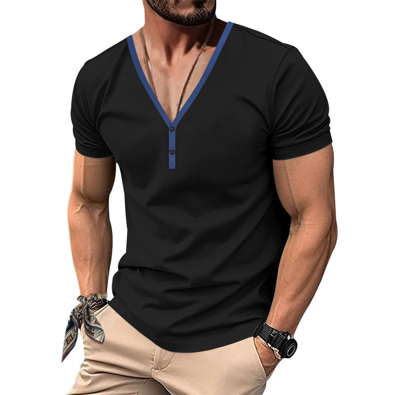 T-shirt pour hommes à col en V avec patte de boutonnage et détail contrastant Chic und Stil