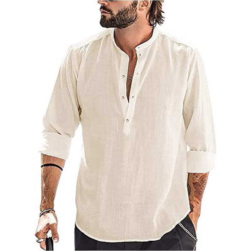 Chemise à manches longues décontractée pour hommes avec patte de boutonnage et col montant Chic und Stil