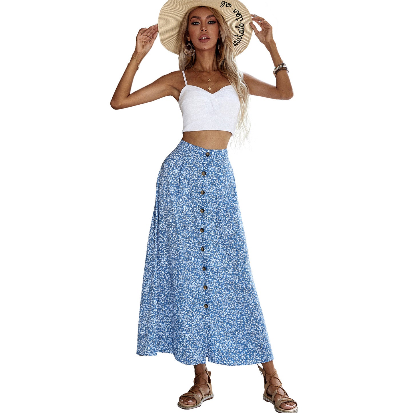 Jupe maxi femme avec détails de boutons et motif floral Chic und Stil