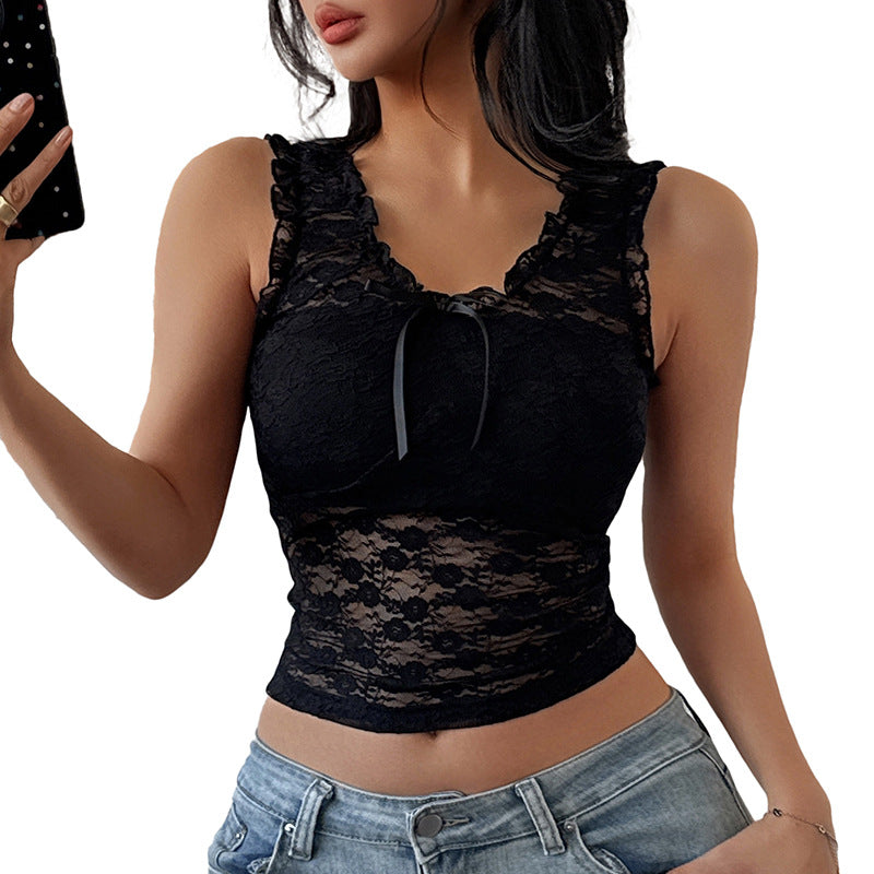 Top à manches bretelles avec dentelle pour dames Chic und Stil