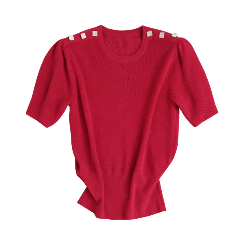 Haut en tricot à manches courtes pour femmes avec accents de boutons Chic und Stil