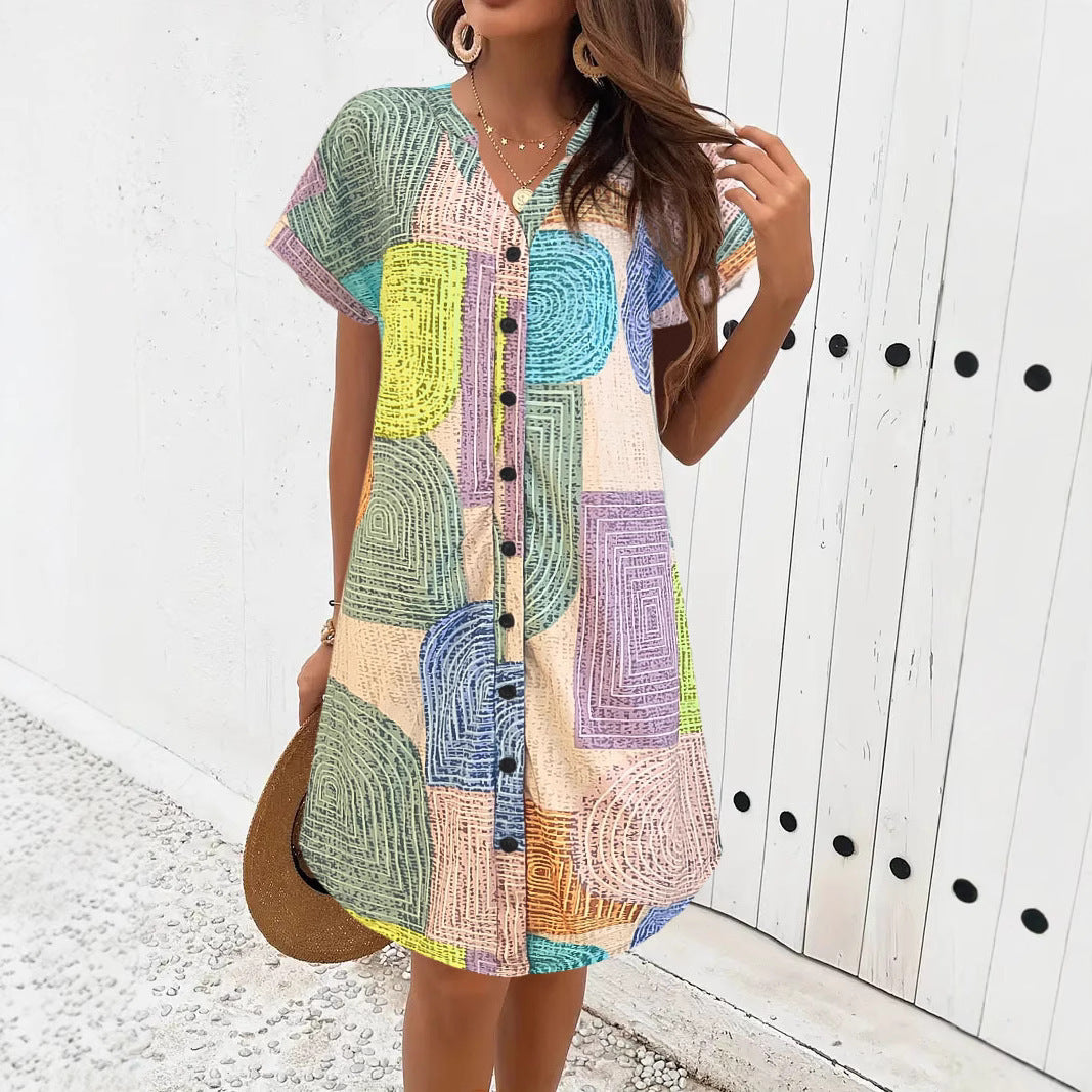 Robe midi à imprimé abstrait Chic und Stil à boutons pour dames